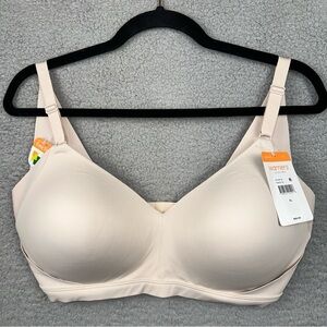 Warners Bra Womens XL Beige No Side Effects Back Smoothing Wireless T-Shirt NEW